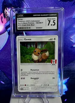2021 Pokemon Indonesian SM Promo KFC Chaki Kids Meal Eevee #186 CGC 7.5 NRMT+ - Image 1