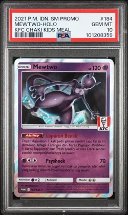2021 POKEMON INDONESIAN SM PROMO KFC CHAKI KIDS MEAL #184 MEWTWO HOLO PSA 10 - Image 1