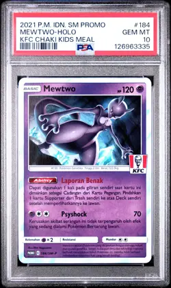 2021 POKEMON INDONESIAN SM PROMO KFC CHAKI KIDS MEAL #184 MEWTWO-HOLO PSA 10 - Image 1