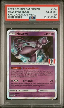 2021 POKEMON INDONESIAN SM PROMO KFC CHAKI KIDS MEAL #184 MEWTWO-HOLO PSA 10 - Image 1
