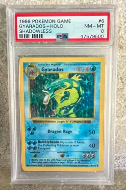 1999 Pokemon Base Set Shadowless Gyarados Holo 6/102 PSA 8 NM - MINT - Image 1