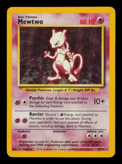 Pokemon Card Mewtwo 10/102 Base Set Holo Vintage WOTC Rare Original MP 1999 - Image 1