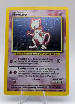 Pokemon TCG Base Set MEWTWO 10/102 Unlimited Holo Rare Card Vintage WOTC 1999 - Image 1