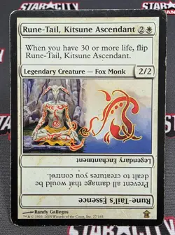 MTG Rune-Tail, Kitsune Ascendant- DAMAGED -Saviors of Kamigawa Magic Card # 27 - Image 1