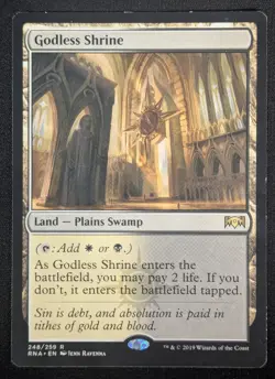 MTG Godless Shrine- DAMAGED -Ravnica Allegiance Magic the Gathering Card # 248 - Image 1
