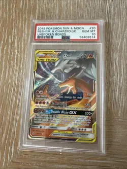 Pokemon 2019 Reshiram & Charizard GX 20/214 Unbroken Bonds Sun & Moon PSA 10 - Image 1
