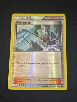 Fisherman 136/162 Breakthrough Reverse Holo Pokemon TCG Light Played Condition - Image 1