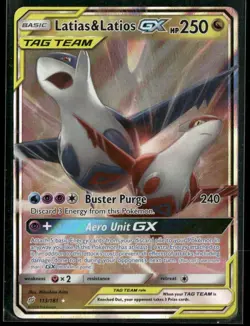 2019 Pokemon Sun Moon Team Up Latias Latios GX Full Art 113/181 - Image 1
