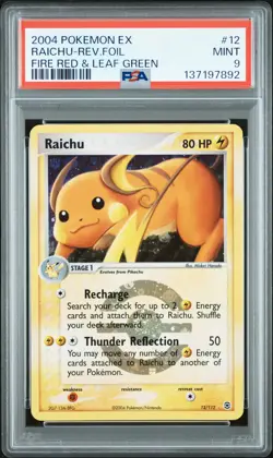2004 POKEMON EX FIRE RED & LEAF GREEN #12 RAICHU-REVERSE FOIL PSA 9 - Image 1