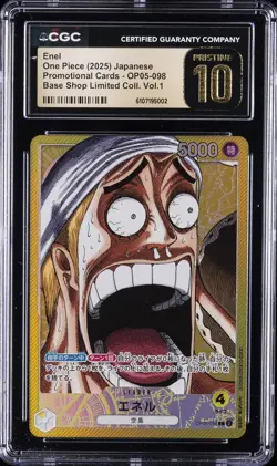2025 ONE PIECE JPN PROMO CARDS BASE SHOP LTD COLL. VOL 1 ENEL CGC 10 PRISTINE - Image 1