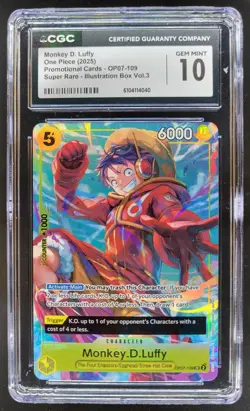2025 One Piece CCG Monkey D. Luffy Super Rare Promo OP07-109 CGC 10 C TL3 - Image 1