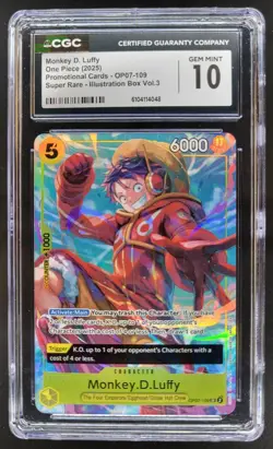 2025 One Piece CCG Monkey D. Luffy Super Rare Promo OP07-109 CGC 10 A TL3 - Image 1