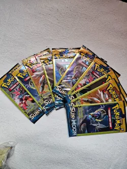 NEW 10 Pokemon Sun And Moon Base Set 3 Card Booster Pack Dollar Tree Unweighed - Image 1