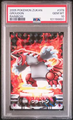 2005 CARDDASS POKEMON ADVANCED GENERATION ZUKAN CARD RAINBOW #379 GROUDON PSA 10 - Image 1