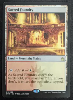 MTG Sacred Foundry- DAMAGED -Ravnica Remastered Magic the Gathering Card # 285 - Image 1