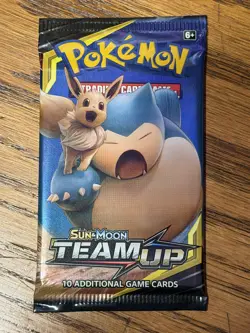 Pokemon TCG Sun & Moon Team Up Booster Pack Sealed 10 Cards Eevee Snorlax Art - Image 1