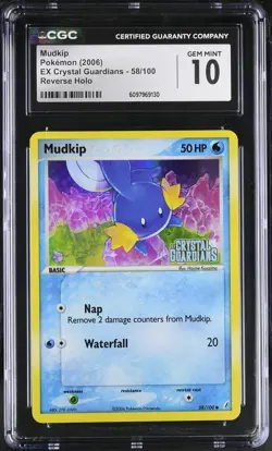 CGC 10 Mudkip EX Crystal Guardians 58/100 Reverse Holo STAMPED Pokemon Card - Image 1
