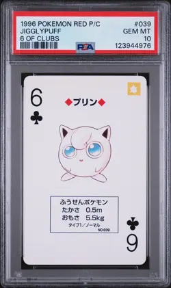 1996 POKEMON RED VERSION PLAYING CARDS 6 OF CLUBS #039 JIGGLYPUFF PSA 10 - Image 1