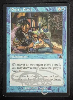 MTG Rhystic Study- Signed -Prophecy Magic the Gathering Card # 45 - Image 1