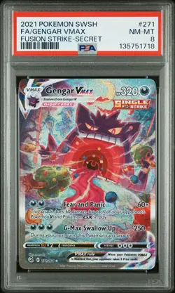 2021 POKEMON SWORD & SHIELD FUSION STRIKE SECRET #271 FULL ART/GENGAR VMAX PSA 8 - Image 1