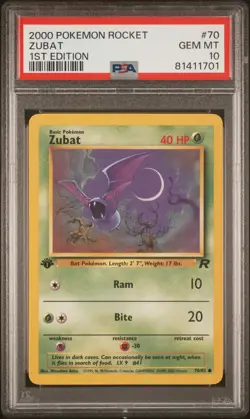 2000 Pokemon Team Rocket 1st Edition Zubat #70 PSA 10 - Image 1
