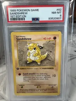 1999 POKEMON BASE SET 1ST EDITION #62 SANDSHREW PSA 8 - Image 1