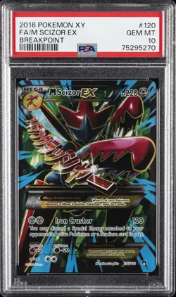 2016 POKEMON XY BREAKPOINT #120 FULL ART/M SCIZOR EX PSA 10 - Image 1