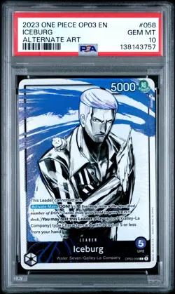2023 ONE PIECE OP03-PILLARS OF STRENGTH ALTERNATE ART #058 ICEBURG PSA 10 - Image 1