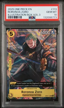 2025 ONE PIECE PROMOS ILLUSTRATION BOX VOL.3 #113 RORONOA ZORO PSA 10 - Image 1
