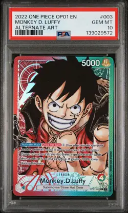 2022 ONE PIECE OP01-ROMANCE DAWN ALTERNATE ART #003 MONKEY D. LUFFY PSA 10 - Image 1