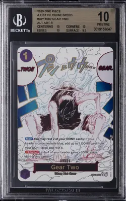 2025 ONE PIECE FIST OF DIVINE SPEED RARE ALT ART #OP11-080 GEAR TWO BGS 10 - Image 1