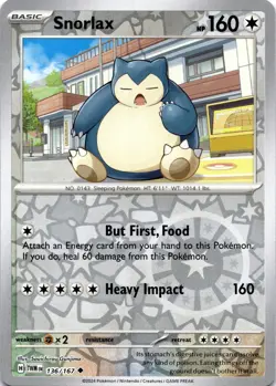 Pokemon Snorlax 136/167 Twilight Masquerade Reverse Holo Common NM - Image 1