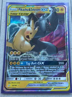 Pokemon Card TCG Pikachu & Zekrom GX 33/181 Tag Team Sm-Team Up Holo W/ Sleeve - Image 1