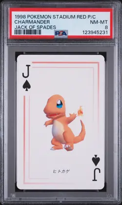 1998 POKEMON STADIUM RED VERSION PLAYING CARDS JACK OF SPADES CHARMANDER PSA 8 - Image 1