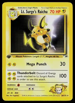 Pokemon Card - Lt. Surge's Raichu Gym Heroes 28/132 Rare 1st Edition - Image 1