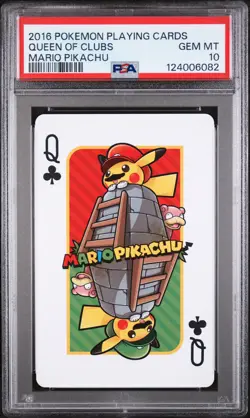 2016 POKEMON PLAYING CARDS MARIO PIKACHU QUEEN OF CLUBS PSA 10 - Image 1