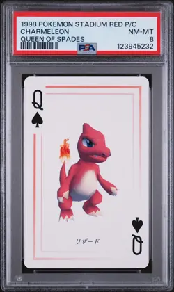 1998 POKEMON STADIUM RED VERSION PLAYING CARDS QUEEN OF SPADES CHARMELEON PSA 8 - Image 1