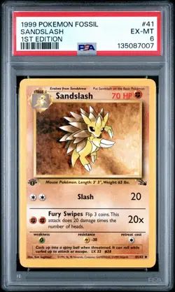 1999 POKEMON FOSSIL 1ST EDITION #41 SANDSLASH PSA 6 - Image 1