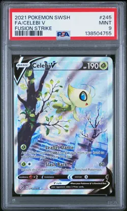 2021 POKEMON SWORD & SHIELD FUSION STRIKE #245 FULL ART/CELEBI V PSA 9 - Image 1