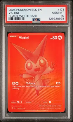 2025 POKEMON BLK EN-BLACK BOLT BLACK WHITE RARE #171 VICTINI PSA 10 - Image 1