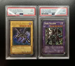 2003 Yugioh 1st Edition Red Eyes B. Dragon & Dark Paladin Duel Master 001 PSA 9 - Image 1