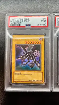 2003 Yugioh 1st Edition Red Eyes B. Dragon & Dark Paladin Duel Master 001 PSA 9 - Image 2