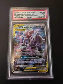 2019 POKEMON SM BLACK STAR PROMO #SM191 FULL ART/MEWTWO & MEW GX PSA 9 - Image 1