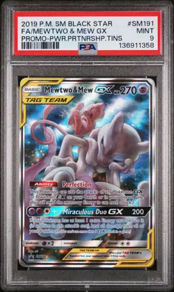 PSA 9 2019 POKEMON SM BLACK STAR PROMO #SM191 FULL ART/MEWTWO & MEW GX Tag Team - Image 1