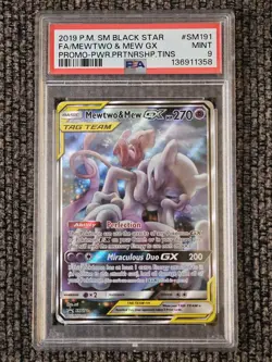 PSA 9 2019 POKEMON SM BLACK STAR PROMO #SM191 FULL ART/MEWTWO & MEW GX Tag Team - Image 3