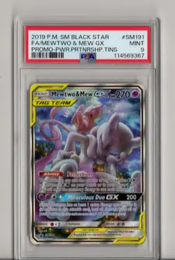 2019 POKEMON SM BLACK STAR PROMO #SM191 FULL ART/MEWTWO & MEW GX PSA 9 - Image 1