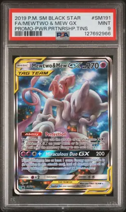 2019 POKEMON SM BLACK STAR PROMO #SM191 FULL ART/MEWTWO & MEW GX PSA 9 - Image 1