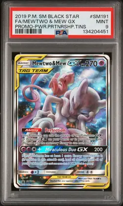 2019 POKEMON SM BLACK STAR PROMO #SM191 FULL ART/MEWTWO & MEW GX PSA 9 - Image 1