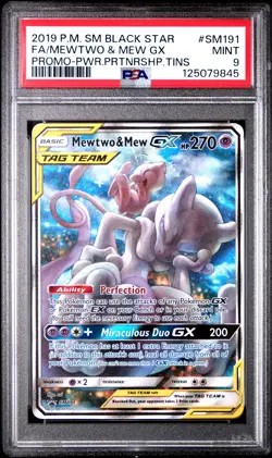 2019 POKEMON SM BLACK STAR PROMO #SM191 FULL ART/MEWTWO & MEW GX PSA 9 - Image 1