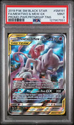 2019 POKEMON SM BLACK STAR PROMO #SM191 FULL ART/MEWTWO & MEW GX PSA 9 - Image 1
